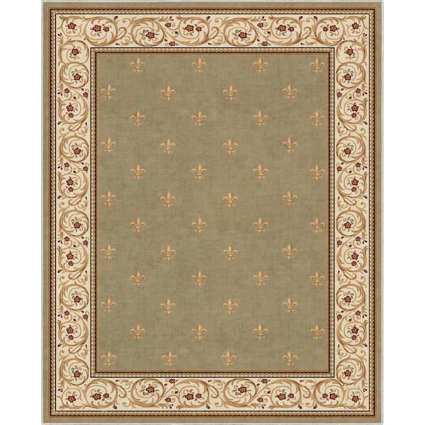 Well Woven Light Green 9 ft. 10 in. x 13 ft. Flat-Weave Apollo Fleur De Lis Traditional Oriental Border Area Rug