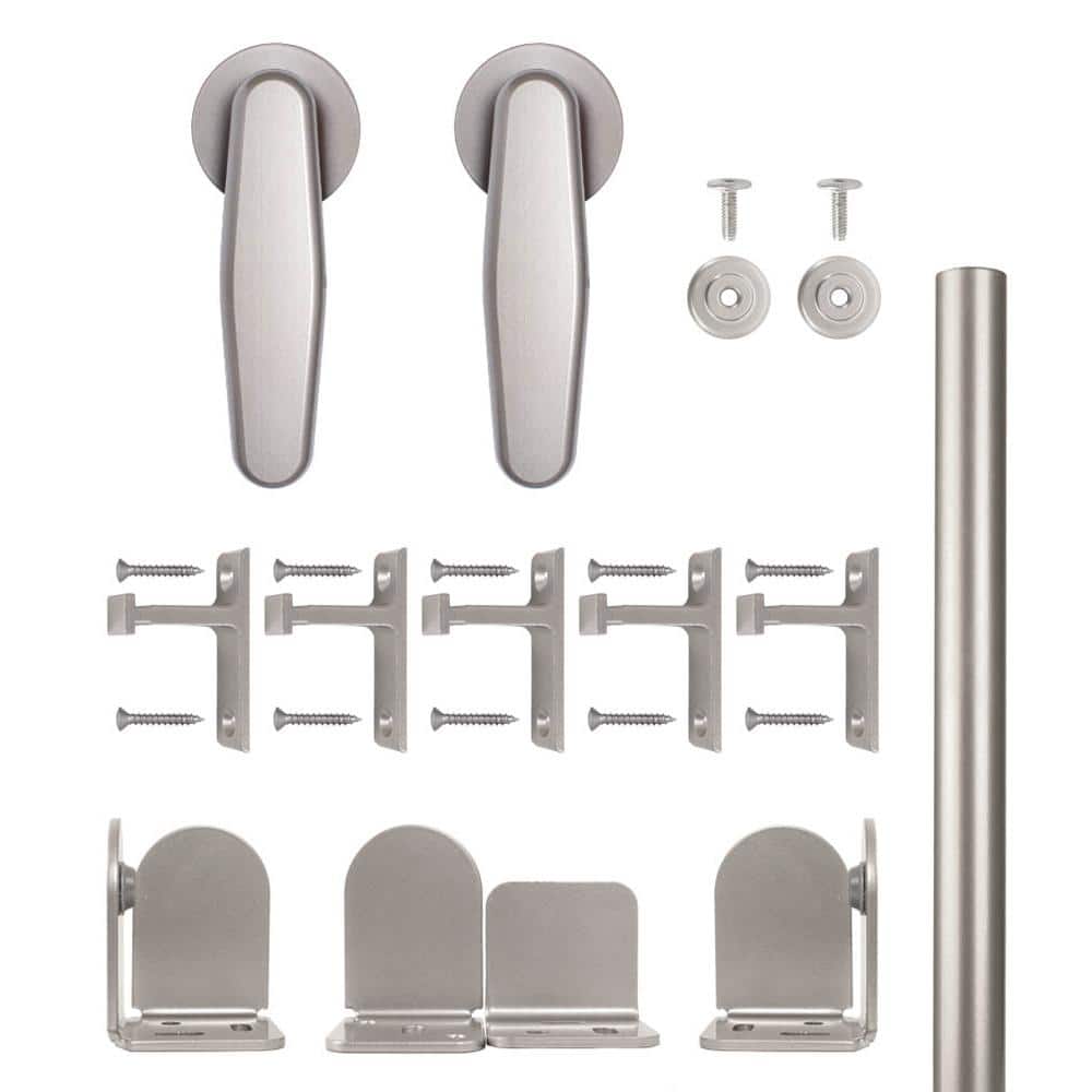 96 in. Vista Satin Nickel Sliding Barn Door Round Track and Hardware Kit