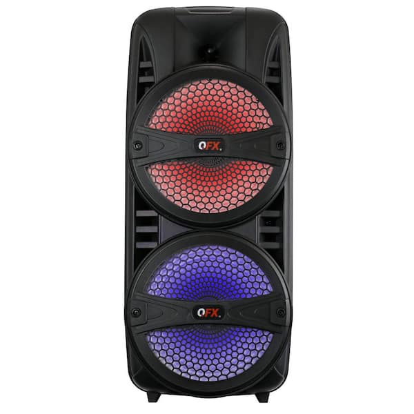 QFX Dual 8 in. Bluetooth Rechargeable Party Speaker with LED RGB Lights and True Wireless Sound