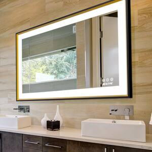 24 in. W x 40 in. H Aluminum Black Rectangle Mirror, LED Light Makeup Mirror Anti-Fog Memory Dimmable Touch Sensor