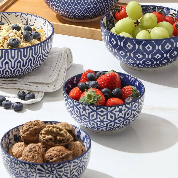 Wudkey 12 fl. oz. Blue Ceramic Bowls, Set of 6, Small Bowls for
