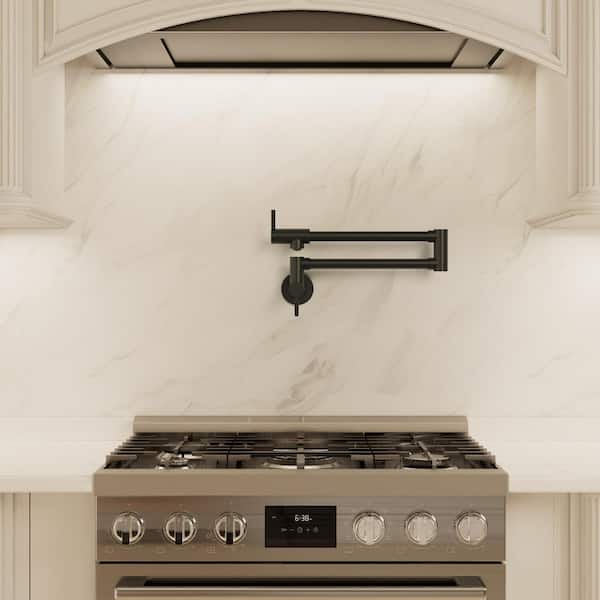 Wall Mounted Pot Filler with Two Handles in Matte Black (Valve Included)