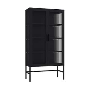 31.50 in. W x 12.60 in. D x 61.02 in. H Black Double Glass Door Linen Cabinet with Adjustable Shelves and Feet
