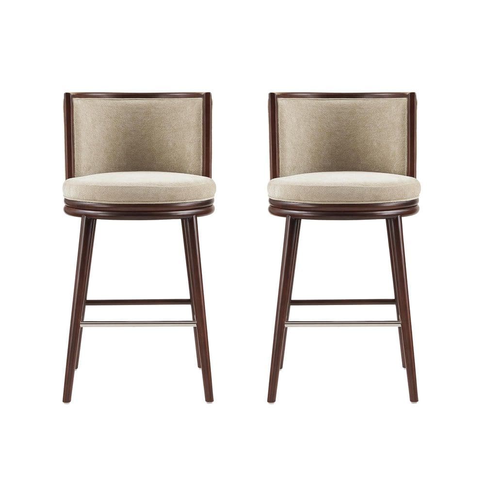 Evalyn Modern 29.3 in. H Natural Beech Wood Bar Stool with Textured Chenille Upholstered Seat (Set of 2) price history on PriceWatchPro