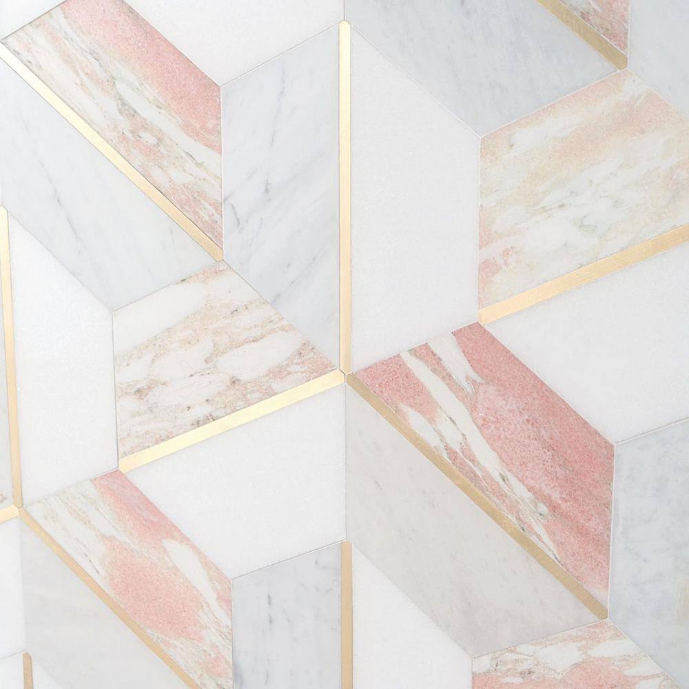Rosa Marble and Brass Geometric Mosaic Tile Sheet