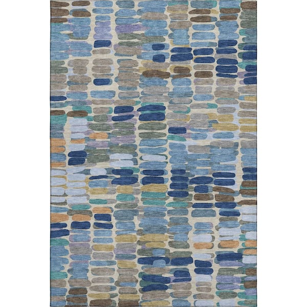 Mayfield Premium Machine Washable Abstract AMF2349 Denim 3 ft. x 5 ft. Area Rug