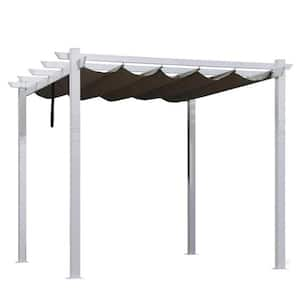 12 ft. x 16 ft. Beige Pergola with Retractable Canopy Aluminum Shelter for Porch Garden Beach Sun Shade