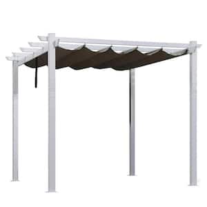 10 ft. x 10 ft. Navy Blue Aluminum Outdoor Retractable Gray Frame Pergola with Sun Shade Canopy Cover