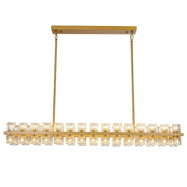Gleam Flare 80-Light Gold Rectangular Chandelier, 72 in. Modern K9 Crystal Chandelier for Dining Room, Living Room, Foyer