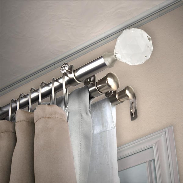 EMOH 13/16" Dia Adjustable 66" to 120" Triple Curtain Rod in Satin Nickel with Leticia Finials