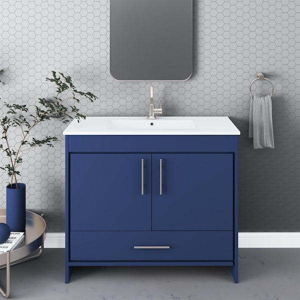 VOLPA USA AMERICAN CRAFTED VANITIES Pacific 40 in. W x 18 in. D x 34 in. H Bath Vanity in Navy with White Ceramic Vanity Top with White Basin