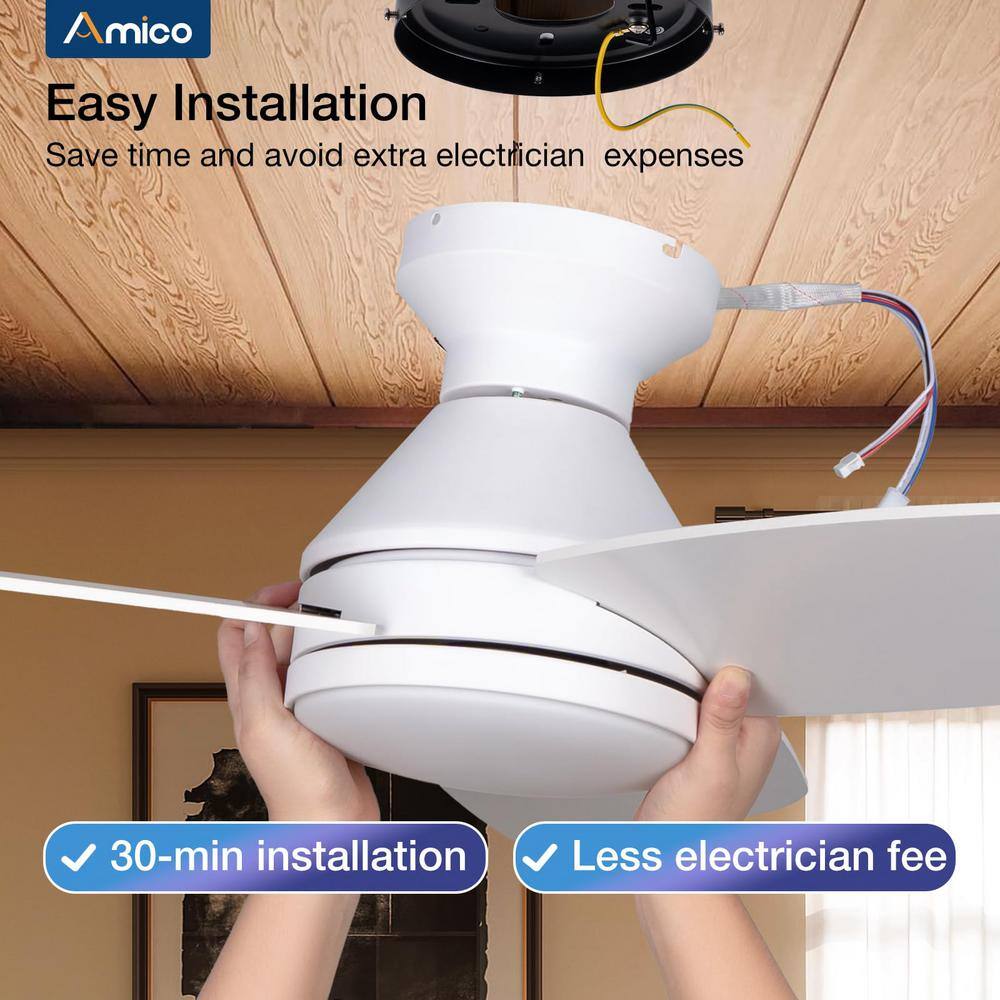 52-Inch White Low Profile Smart Ceiling Fan with Light and Remote