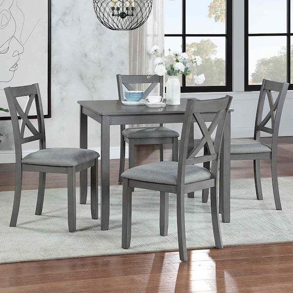 Polibi 5-Piece Square Gray Wood Top Dining Room Set Seats 4 RS