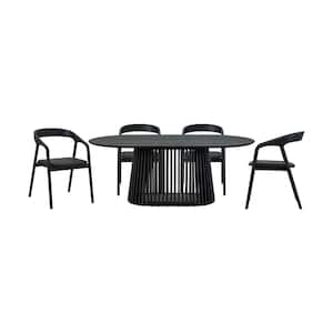Pasadena Apache 5-Piece Oval Black Wood Top Dining Room Set Seats 4