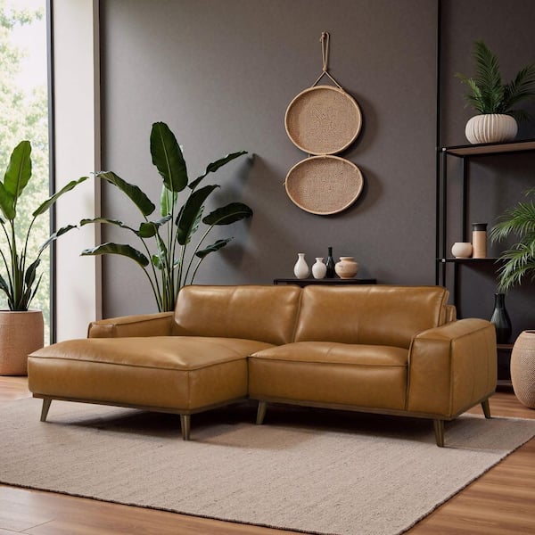Noble House Zea 98 in. Leather Upholstery L-Shaped Left Sectional
