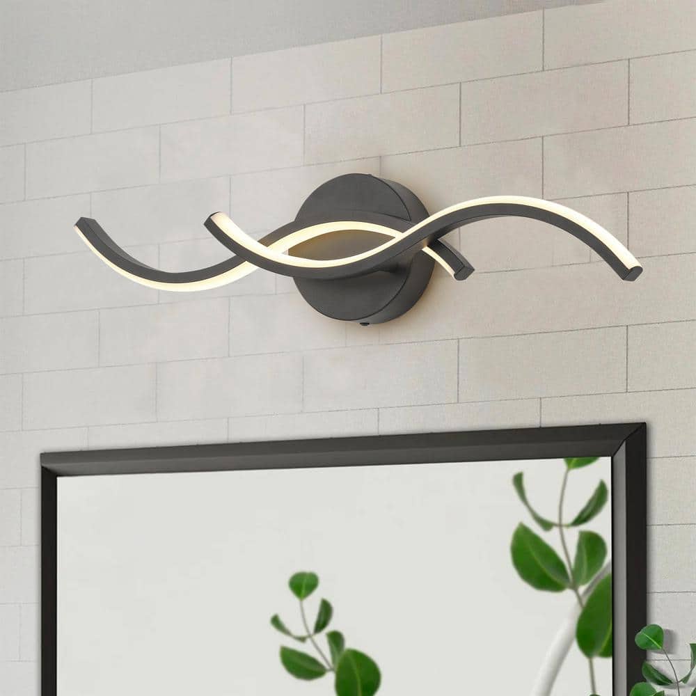 Modern 21.25 in. 2-Light Black LED Bathroom Vanity Light Wave Shape Over Mi