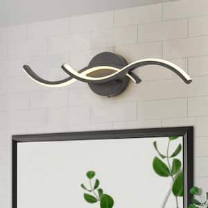 Modern 21.25 in. 2-Light Black LED Bathroom Vanity Light Wave Shape Over Mirror Wall Light Fixtures