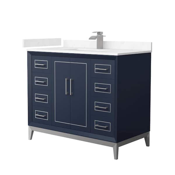 Wyndham Collection Marlena 42 in. W x 22 in. D x 35.25 in. H Single Bath Vanity in Dark Blue with Carrara Cultured Marble Top