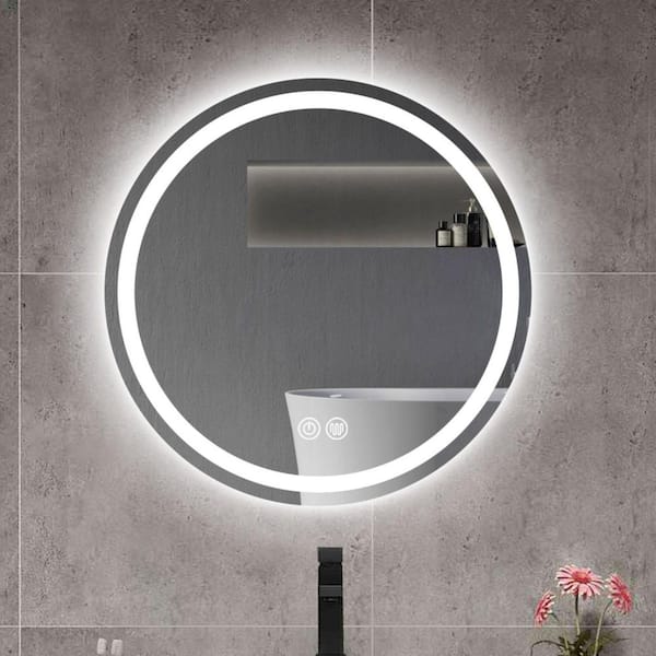 WELLFOR 24 in. W x 24 in. H Round Frameless Anti-Fog LED Wall Bathroom Vanity Mirror