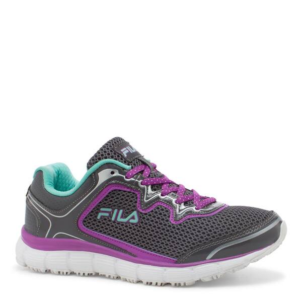 Fila Women's Memory Fresh Start Slip Resistant Athletic Shoes - Soft Toe - Castlerock/Purple Size 7(M)