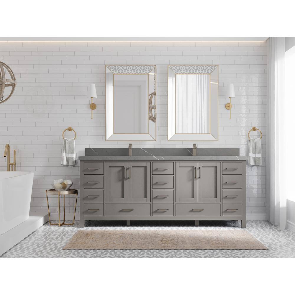 Malibu 84'' Elephant Skin Gray Double Sink Bathroom Vanity with Quartz Top