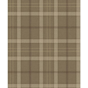 Cafe Latte Tailor Plaid Vinyl Peel and Stick Wallpaper Roll (Covers 31.35 sq. ft.)