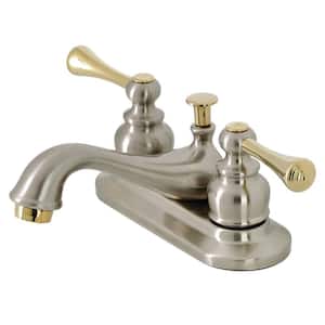 English Vintage 4 in. Centerset 2-Handle Bathroom Faucet with Plastic Pop-Up in Brushed Nickel/Polished Brass