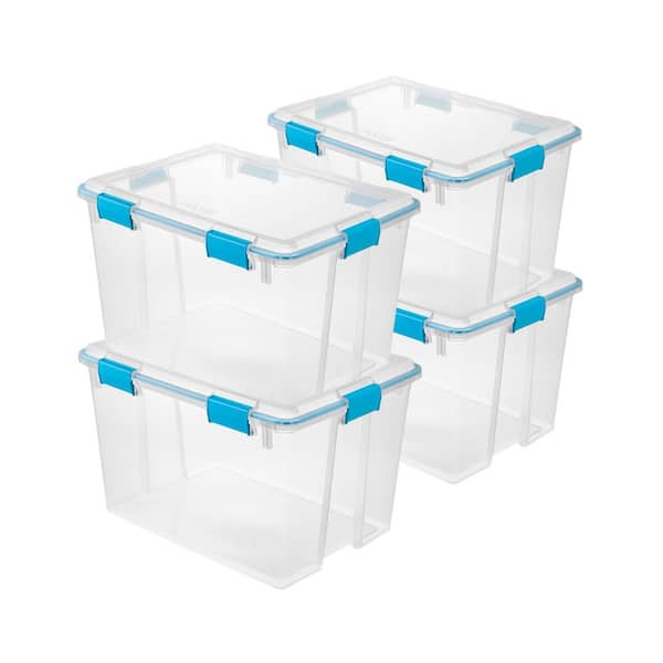 80 qt. Gasket Box, Stackable Storage Bin with Latching Lid, 4 Pack