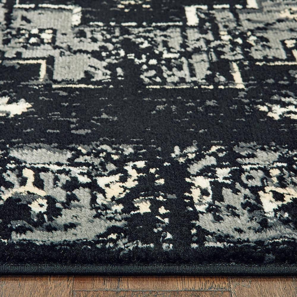 Infinity Black and Gray Oriental Synthetic Area Rug