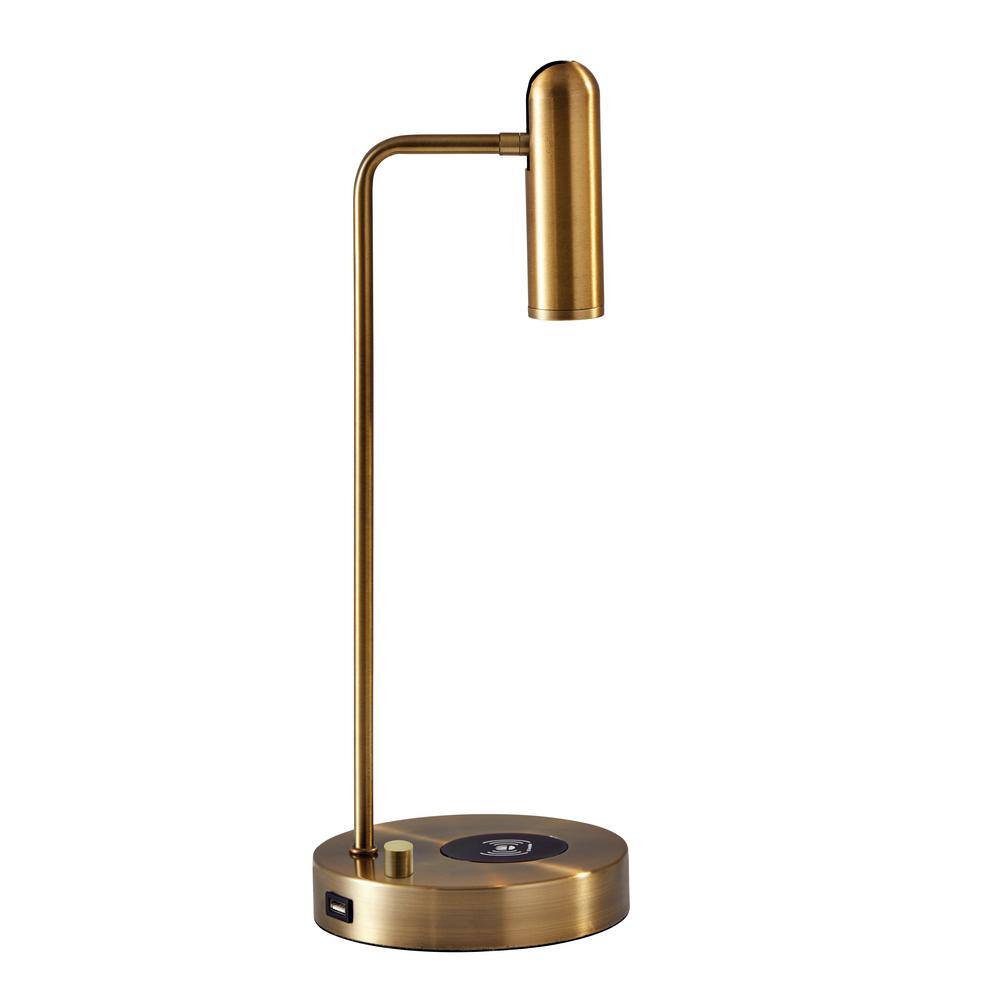 AdessoCharge 17" Antique Brass LED Desk Lamp with Wireless Charging