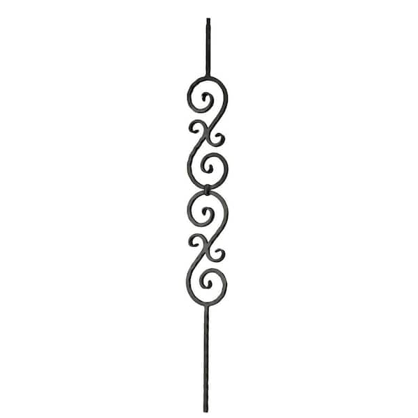 arteferro 44 in. x 1/2 in. Hammered Bar Double Scroll 4 in. x 24 in. Bronze Powder Coated Wrought Iron Metal Stair Baluster