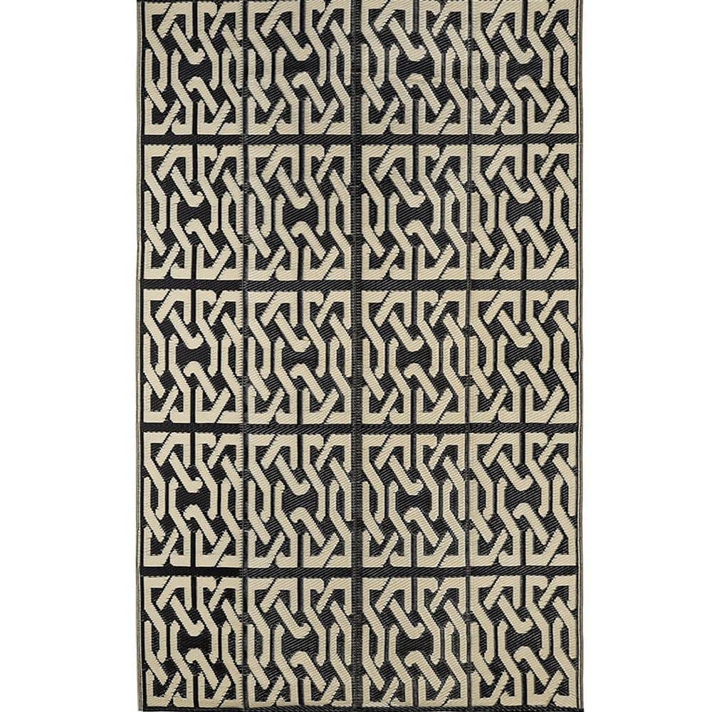 Beige 5 ft. x 8 ft. Modern Geometric Plastic Indoor/Outdoor Area Rug