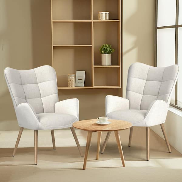 Homy Casa KANAS Ivory Wingback Accent Chair with Tapered Wood Legs and Skin-Friendly Fabric (Set of 2)