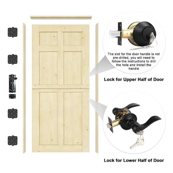 36 in. x 80 in. Solid Universal 6-Panel Unfinished Dutch Wood Prehung Front Door Plus Quick Assemble Jamb Plus Lock