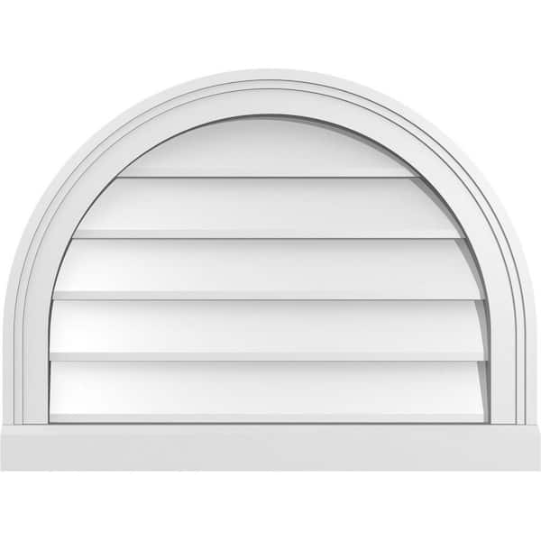 Ekena Millwork 24 in. x 18 in. Round Top Surface Mount PVC Gable Vent: Decorative with Brickmould Sill Frame