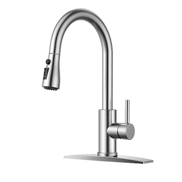 ANZA Single-Handle Pull Down Sprayer Kitchen Faucet with Deck Plate in Brushed Nickel