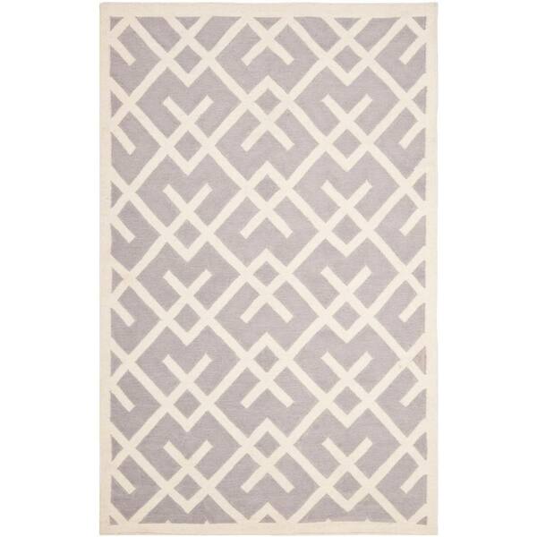 SAFAVIEH Dhurries Grey/Ivory 6 ft. x 9 ft. Border Geometric Area Rug