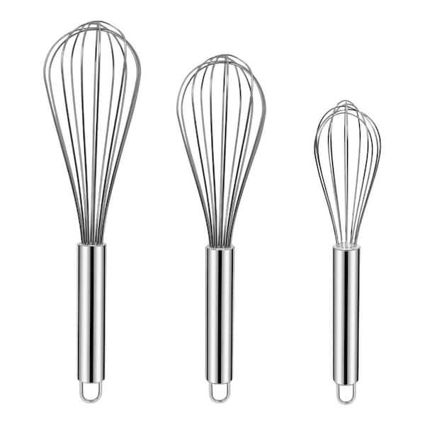 3 Pack Silver Stainless Steel Whisk Set, with 8 in. 10 in. 12 in. Kitchen Whisk Balloon Whisk Kitchen Wisk Wire Whisks