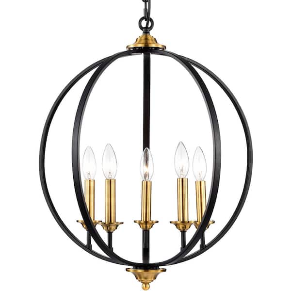 C Cattleya 5-Light Black and Gold Globe Chandelier
