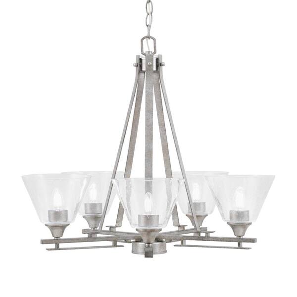 Unbranded Ontario 24.25 in. 5-Light Aged Silver Geometric Chandelier for Dinning Room with Clear Bubble Shades No Bulbs Included