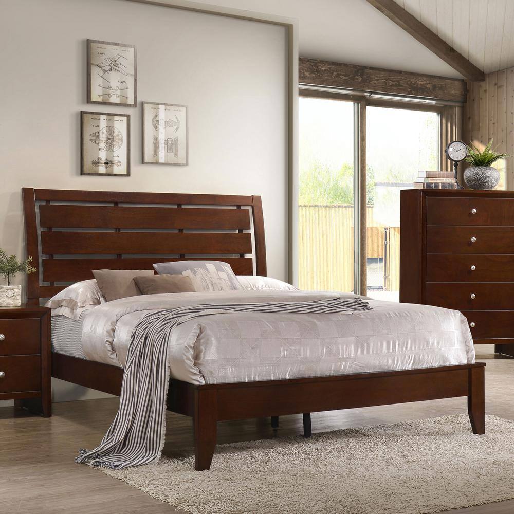 King Merlot Wood Frame Upholstered Bed with Slatted Headboard
