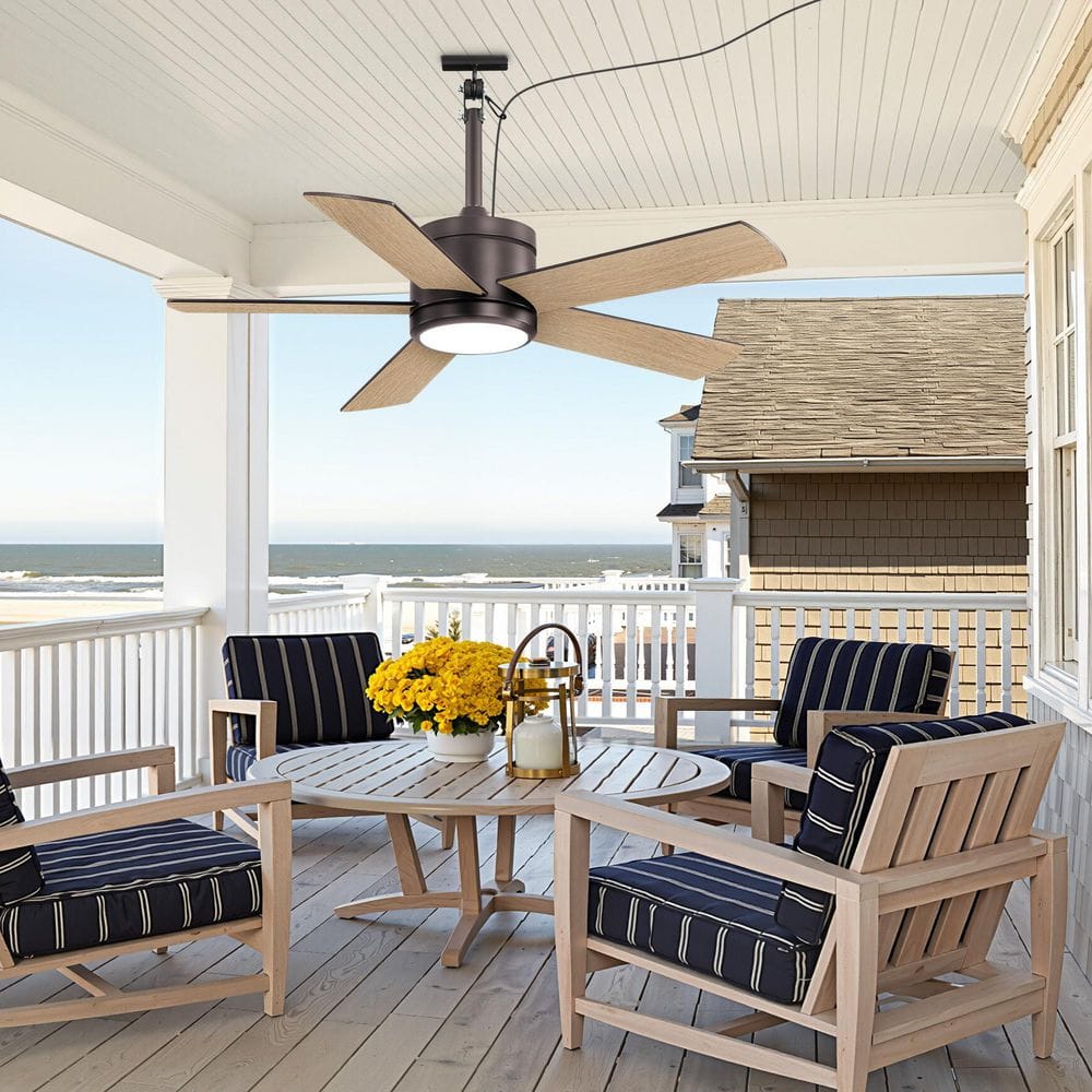 42 in. Plug-In Outdoor Waterproof Oil-Rubbed Bronze 9.8 ft. Cord Downrod Mount Ceiling Fan with Lights, Remote Control price history on PriceWatchPro