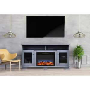 Savona 59 in. Electric Fireplace with Multi-Color LED Flame Display in Blue
