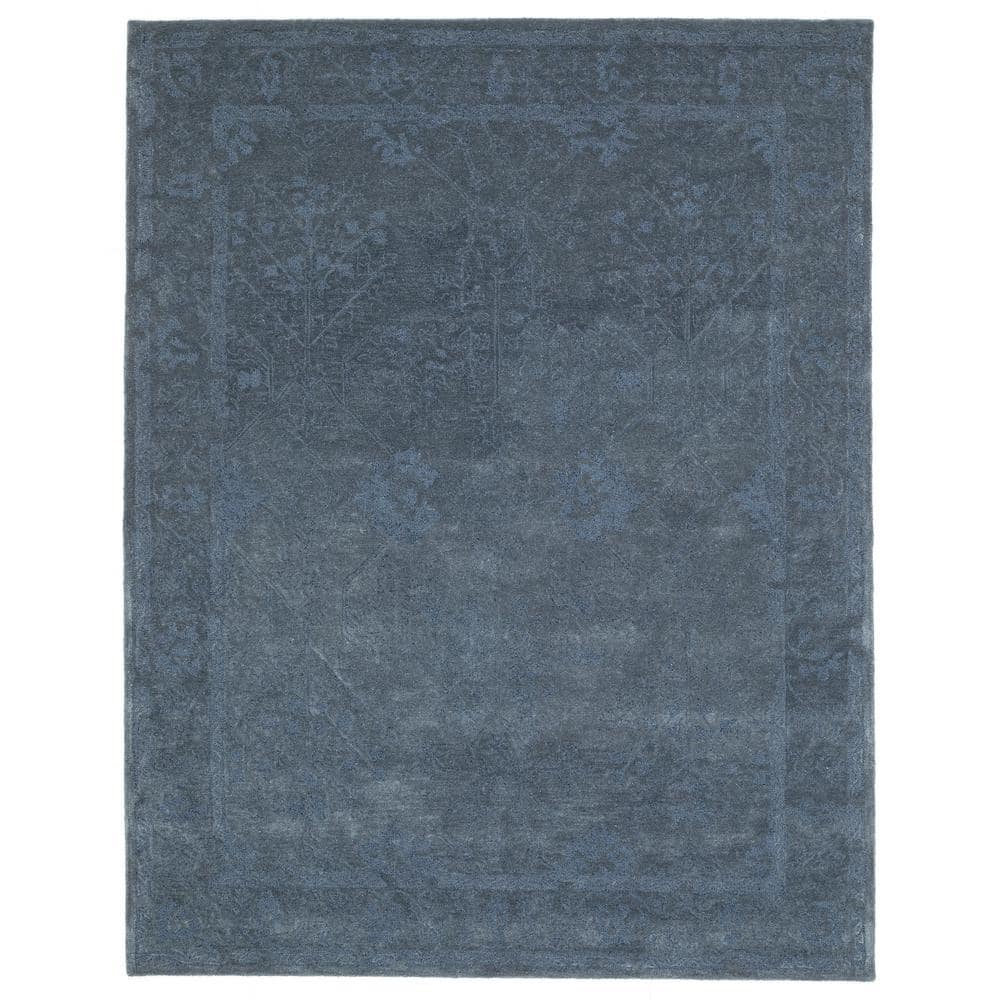 NUSTORY Blue 8 ft. x 10 ft. Rectangle Floral Wool, Cotton Area Rug