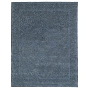 Blue 8 ft. x 10 ft. Rectangle Floral Wool, Cotton Area Rug