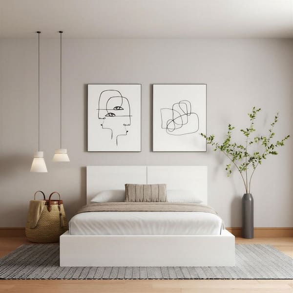 James White Wood Frame Queen Size Platform Bed with Headboard