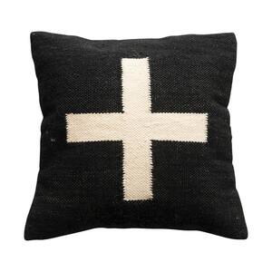 Black and Cream Color Wool Blend Pillow with Swiss Cross