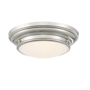 13 in. W x 4.50 in. H 2-Light Polished Nickel Flush Mount Light with White Glass Round Shade