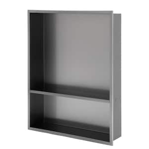 21 in. x 17 in. Gunmetal Black Stainless Steel Wall Mounted Shower Niche Double Shelf