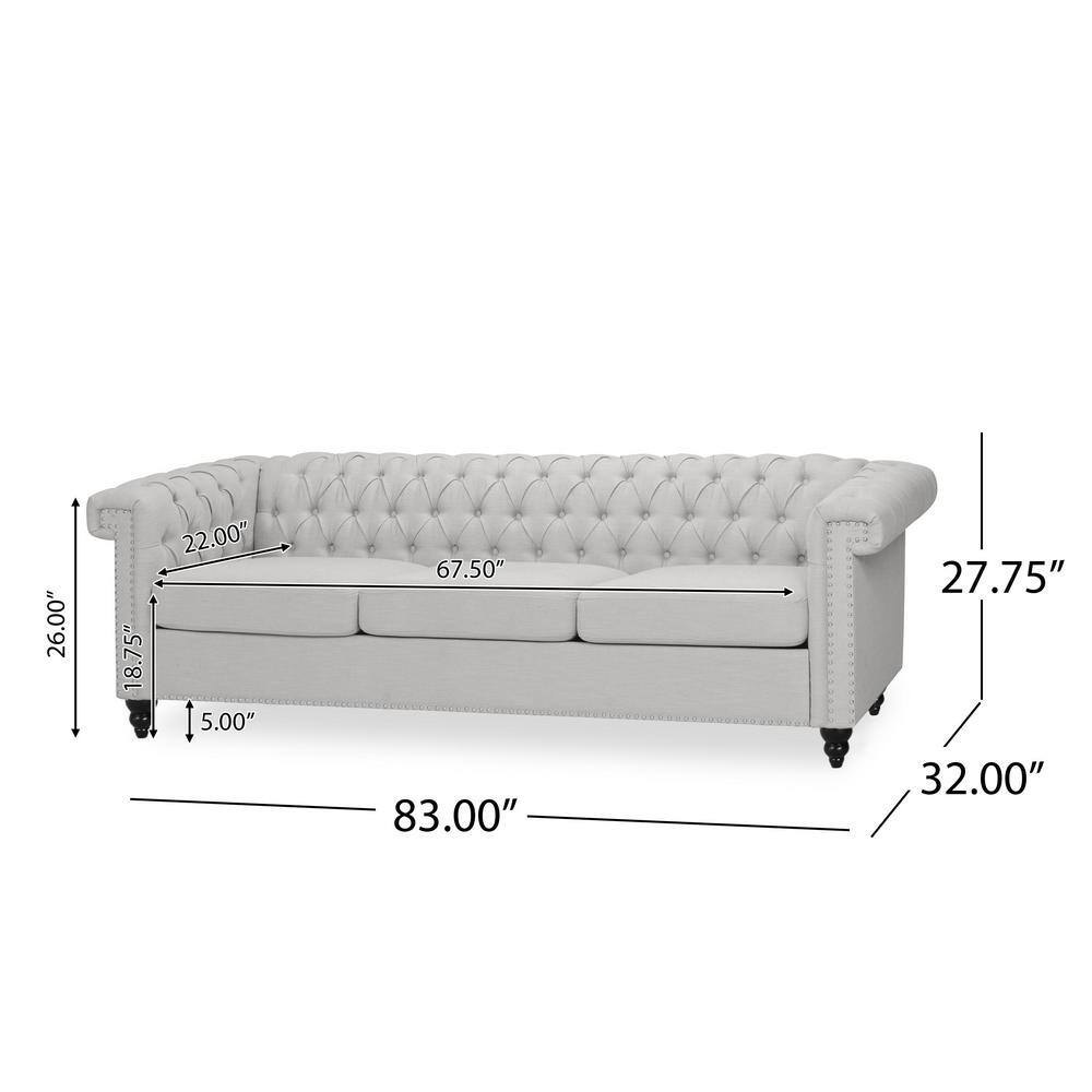 Elegant Gray Faux Leather Tufted Chesterfield Sofa with Nailhead Accents